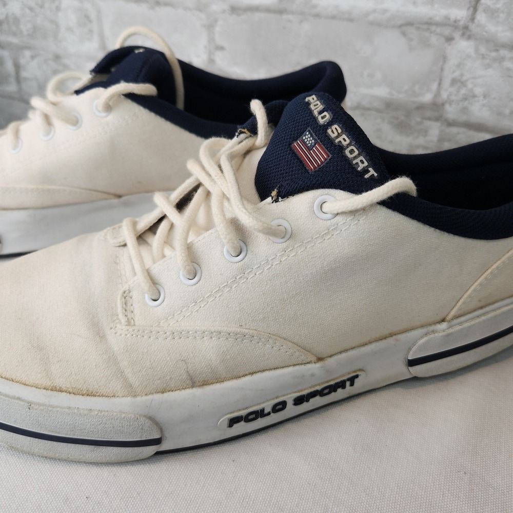 Ralph Lauren‎ Polo Sport Vintage 90s Boat Sneakers Cream Canvas Preppy 10.5
